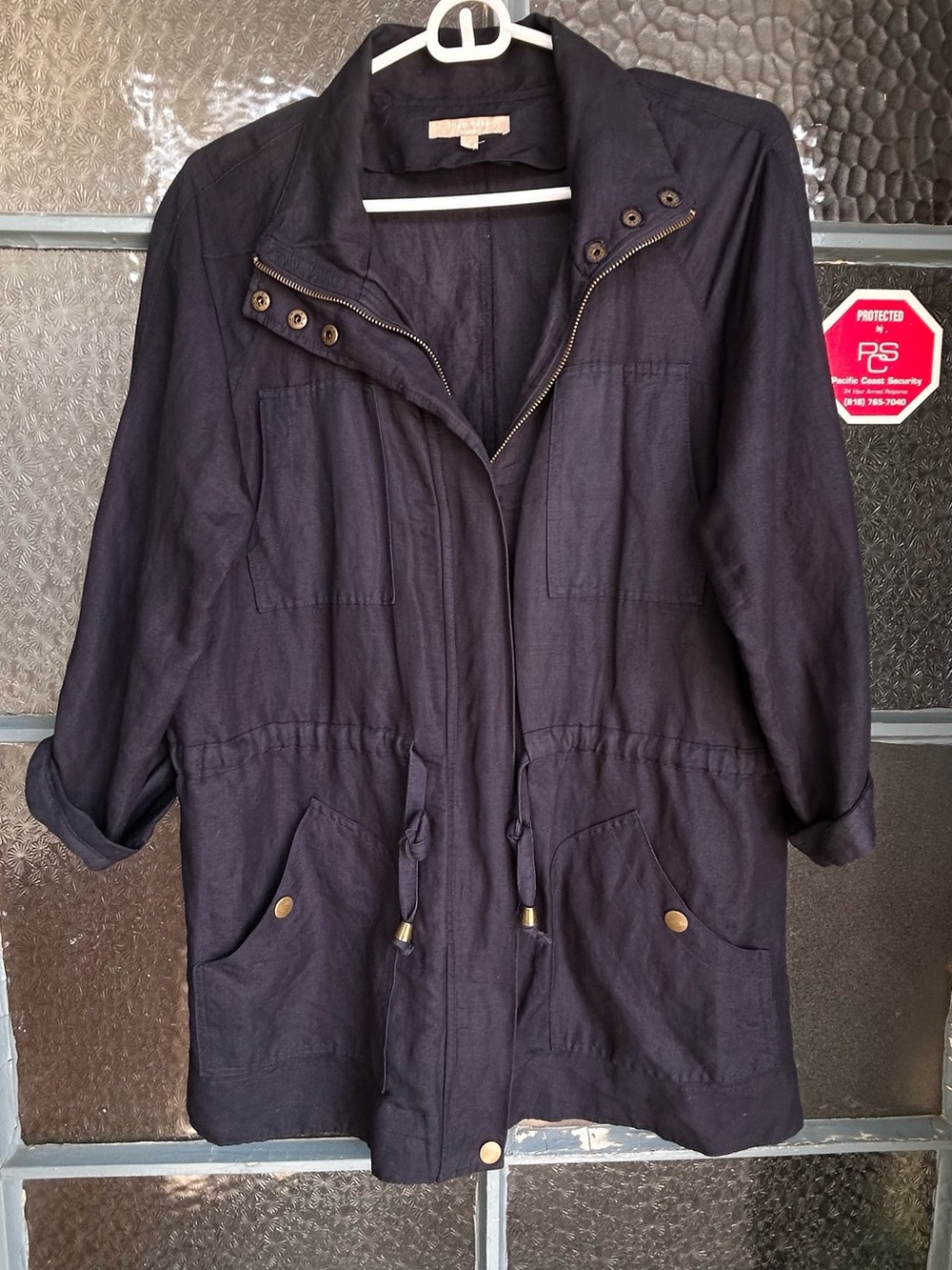 Joan Vass Studio Linen Blend Utility Safari Jacket Navy Women’s Medium